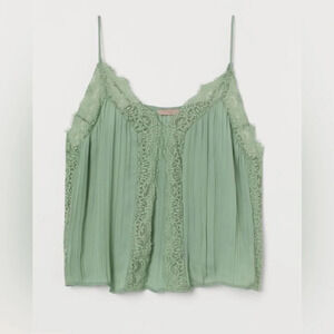 H&M lace details spaghetti straps green tank top cami NWT